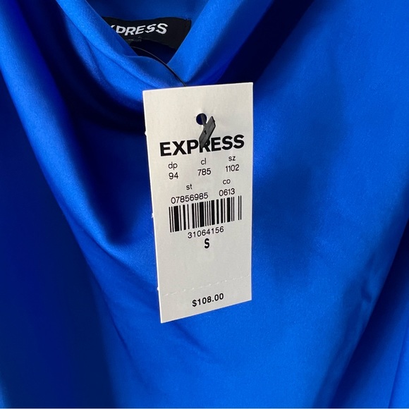 Express cowl neck blue maxi dress w/ slit and adjustable straps. SIZE small - Picture 9 of 9